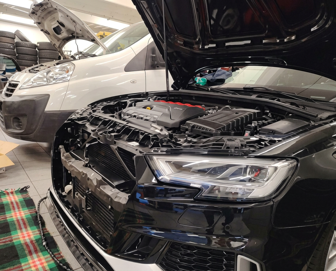BMW nera aperta per diagnosi motore