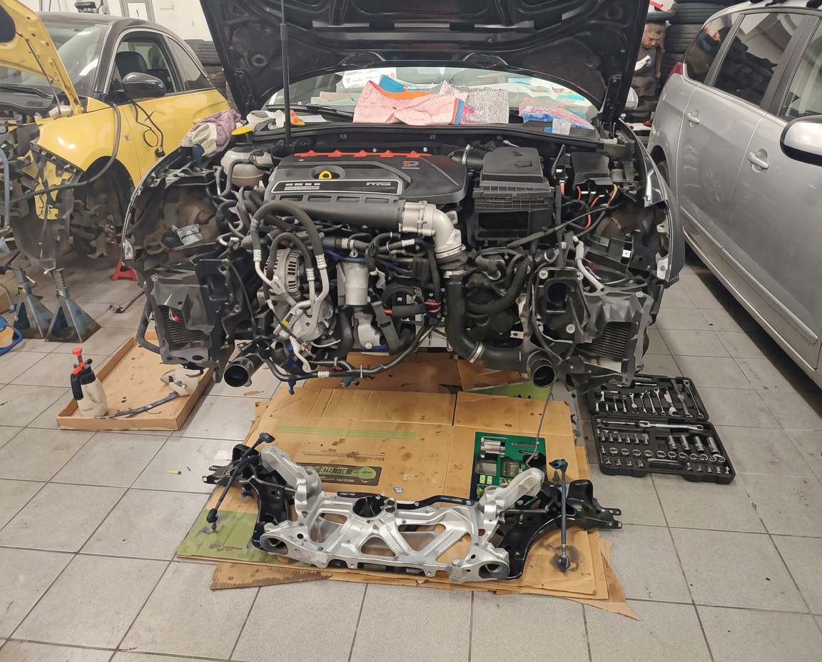 Auto sportiva smontata per revisione completa